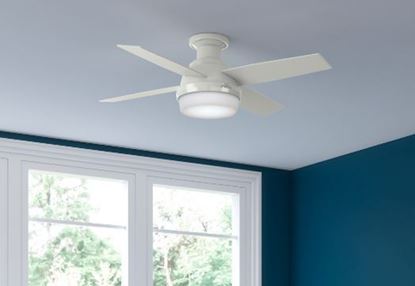Hunter 44" Dempsey Low Profile with Light Fresh White Ceiling Fan with Light with Handheld Remote, Model 59244